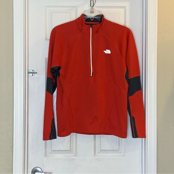 The North Face Mens Red Track Jacket Stretch Knit 1/2 Zip Pull Over Size Medium - Picture 11 of 12